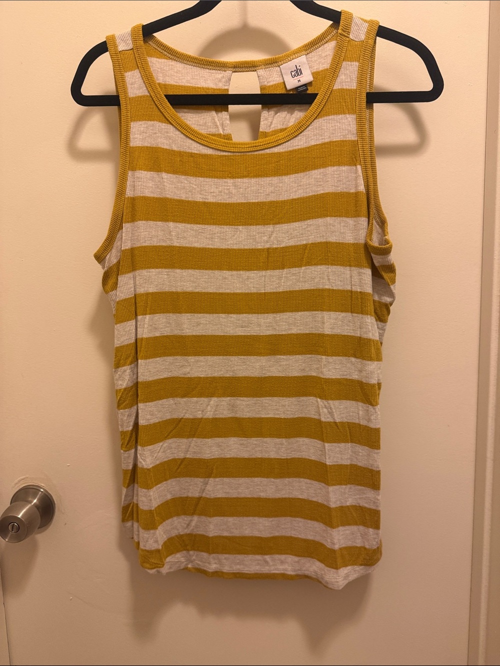 CAbi Mustard and Cream Stripe Tank